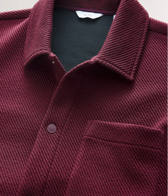 Mens burgundy overshirt detail